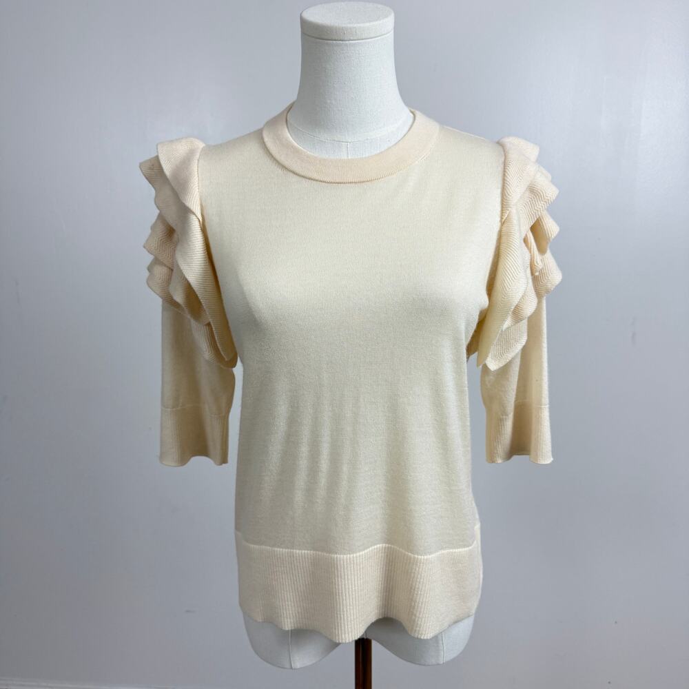 Full House Veronica Beard Havyn Crewneck Elbow-Sleeve Fitted Knit Sweater Sz M